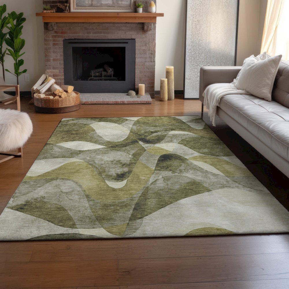 Premium Machine Washable Mayfield  Olive 3' x 5' Rug. Picture 6