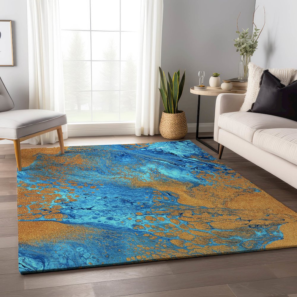 Premium Machine Washable Mayfield  Cobalt 3' x 5' Rug. Picture 5