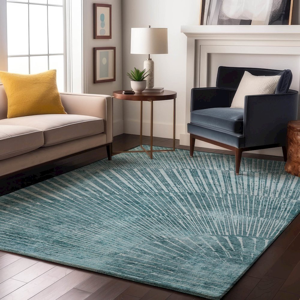 Premium Machine Washable Mayfield  Teal 3' x 5' Rug. Picture 5