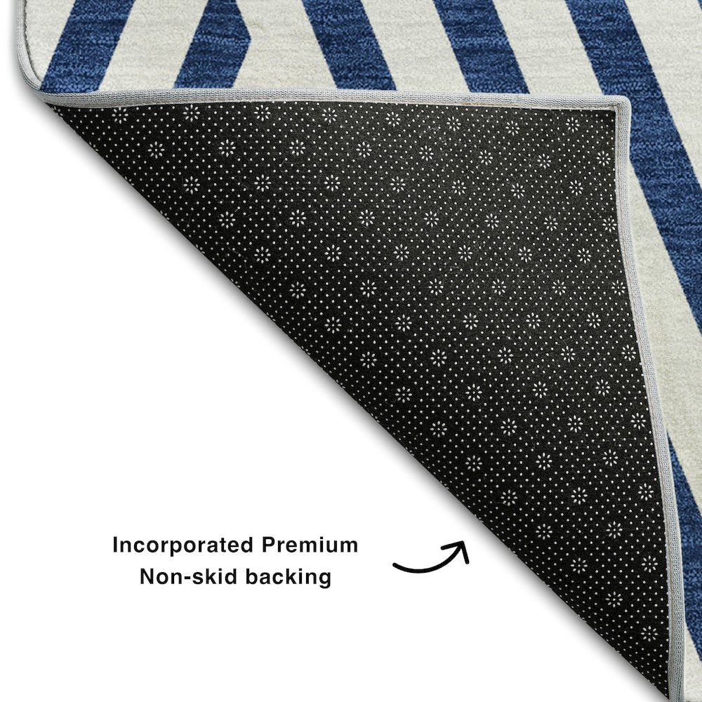 Premium Machine Washable Mayfield  Navy 2'3" x 7'6" Runner Rug. Picture 2