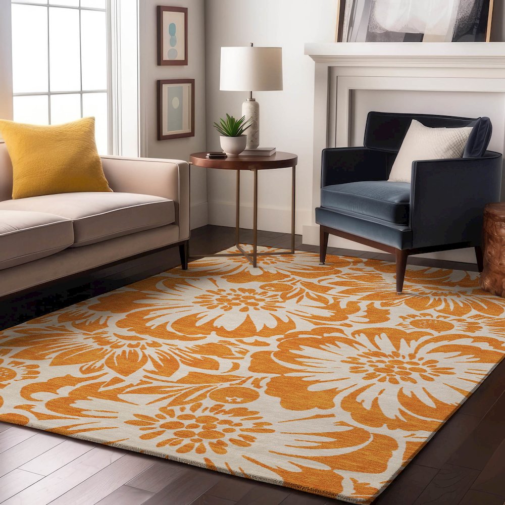 Premium Machine Washable Mayfield  Orange 3' x 5' Rug. Picture 5