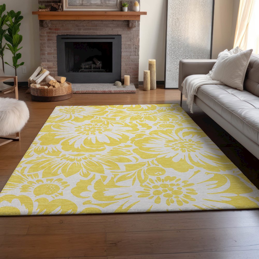 Premium Machine Washable Mayfield  Yellow 3' x 5' Rug. Picture 6