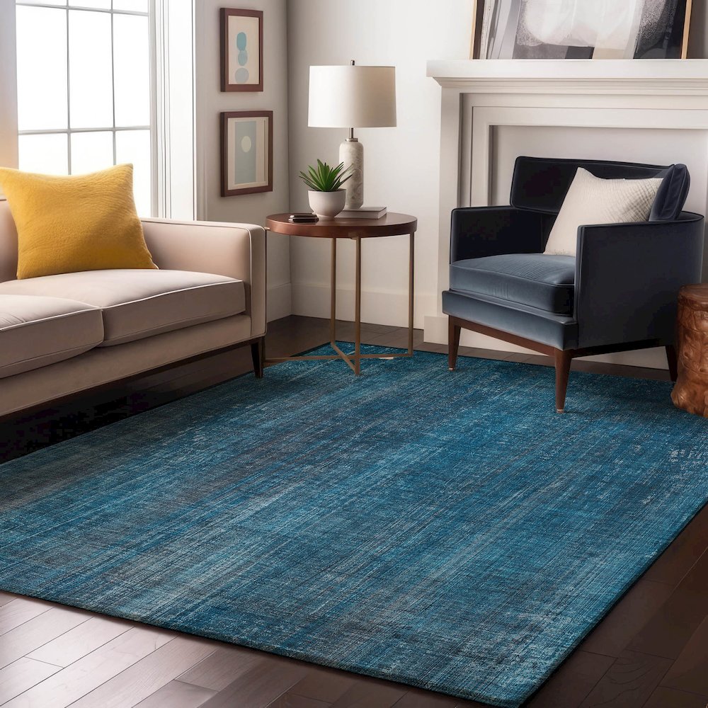 Premium Machine Washable Mayfield  Blue 3' x 5' Rug. Picture 5