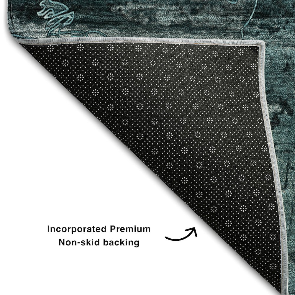 Premium Machine Washable Mayfield  Teal 2'3" x 7'6" Runner Rug. Picture 2