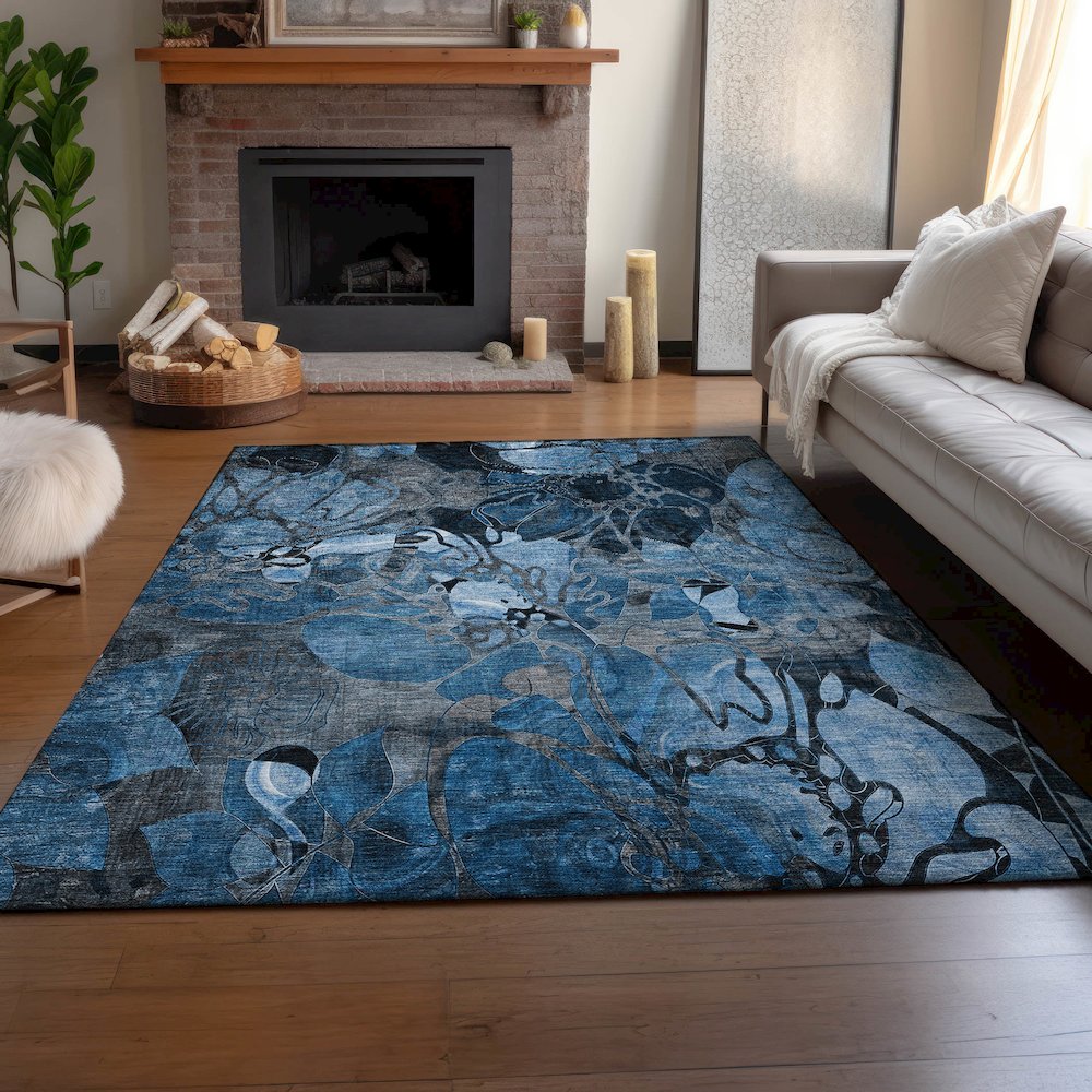 Premium Machine Washable Mayfield  Blue 3' x 5' Rug. Picture 6