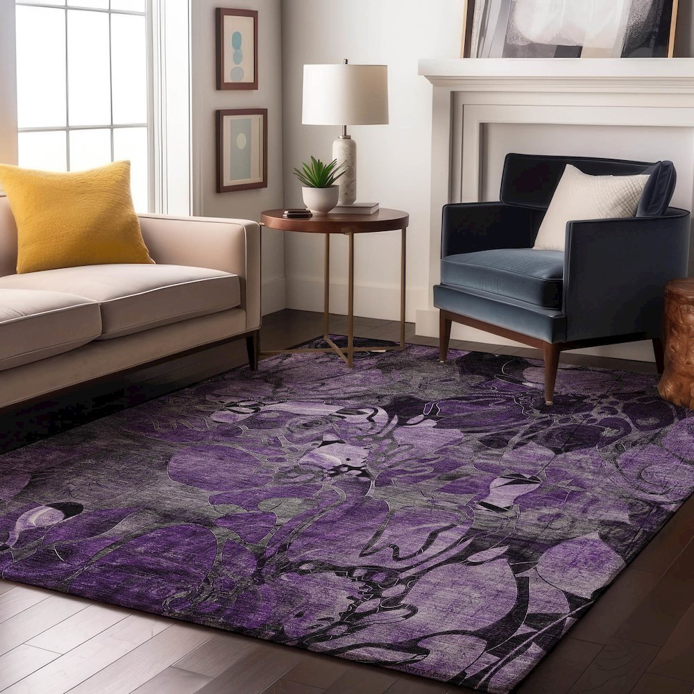 Premium Machine Washable Mayfield  Purple 3' x 5' Rug. Picture 5