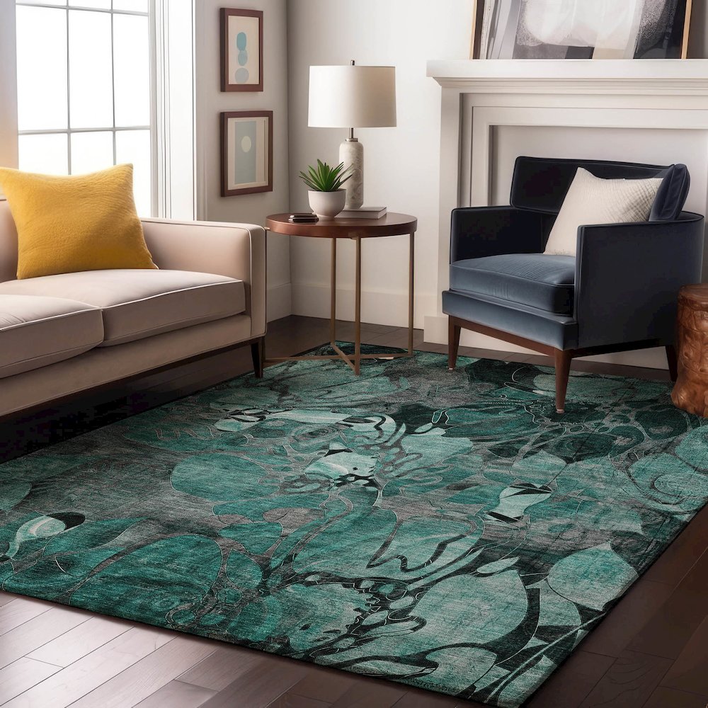 Premium Machine Washable Mayfield  Teal 3' x 5' Rug. Picture 5