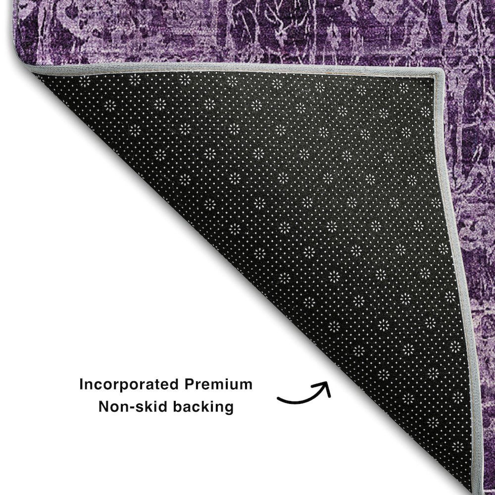 Premium Machine Washable Mayfield  Purple 2'3" x 7'6" Runner Rug. Picture 2