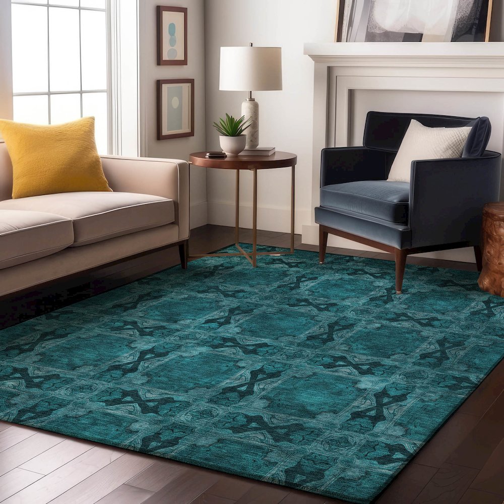 Premium Machine Washable Mayfield  Teal 3' x 5' Rug. Picture 5