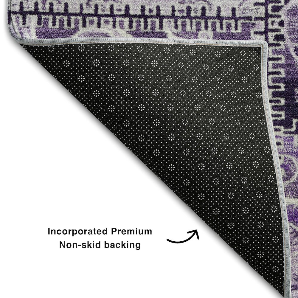 Premium Machine Washable Mayfield  Purple 2'3" x 7'6" Runner Rug. Picture 2