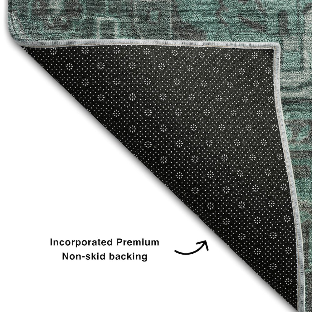 Premium Machine Washable Mayfield  Turquoise 2'3" x 7'6" Runner Rug. Picture 2