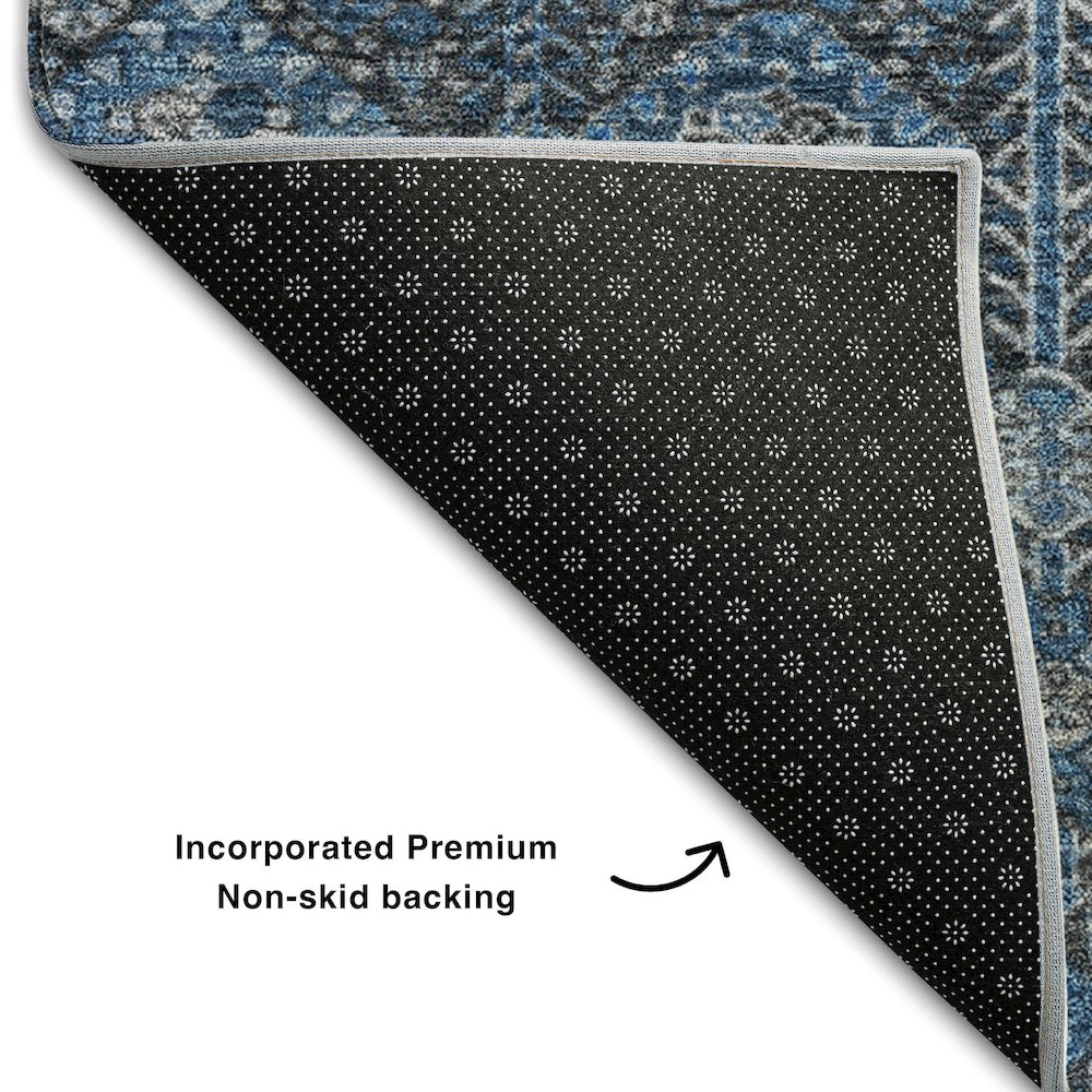 Premium Machine Washable Mayfield  Blue 2'3" x 7'6" Runner Rug. Picture 2