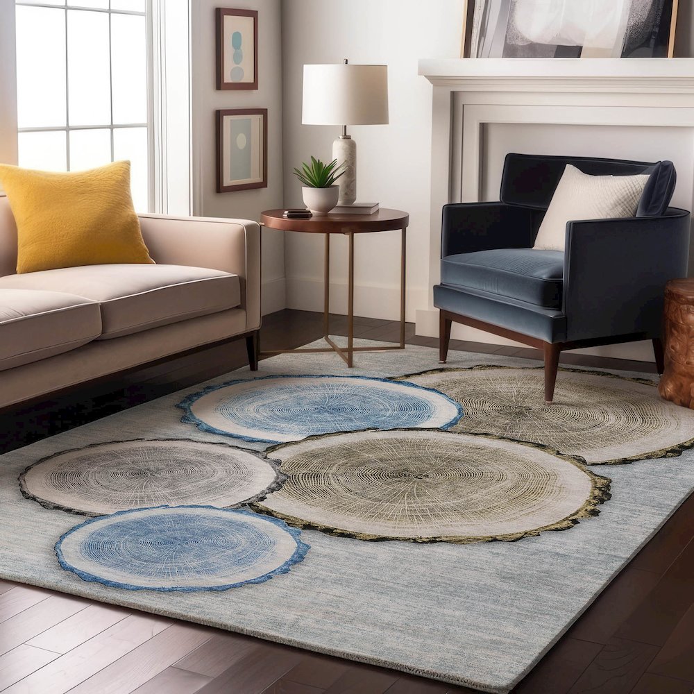 Premium Machine Washable Mayfield  Blue 3' x 5' Rug. Picture 5
