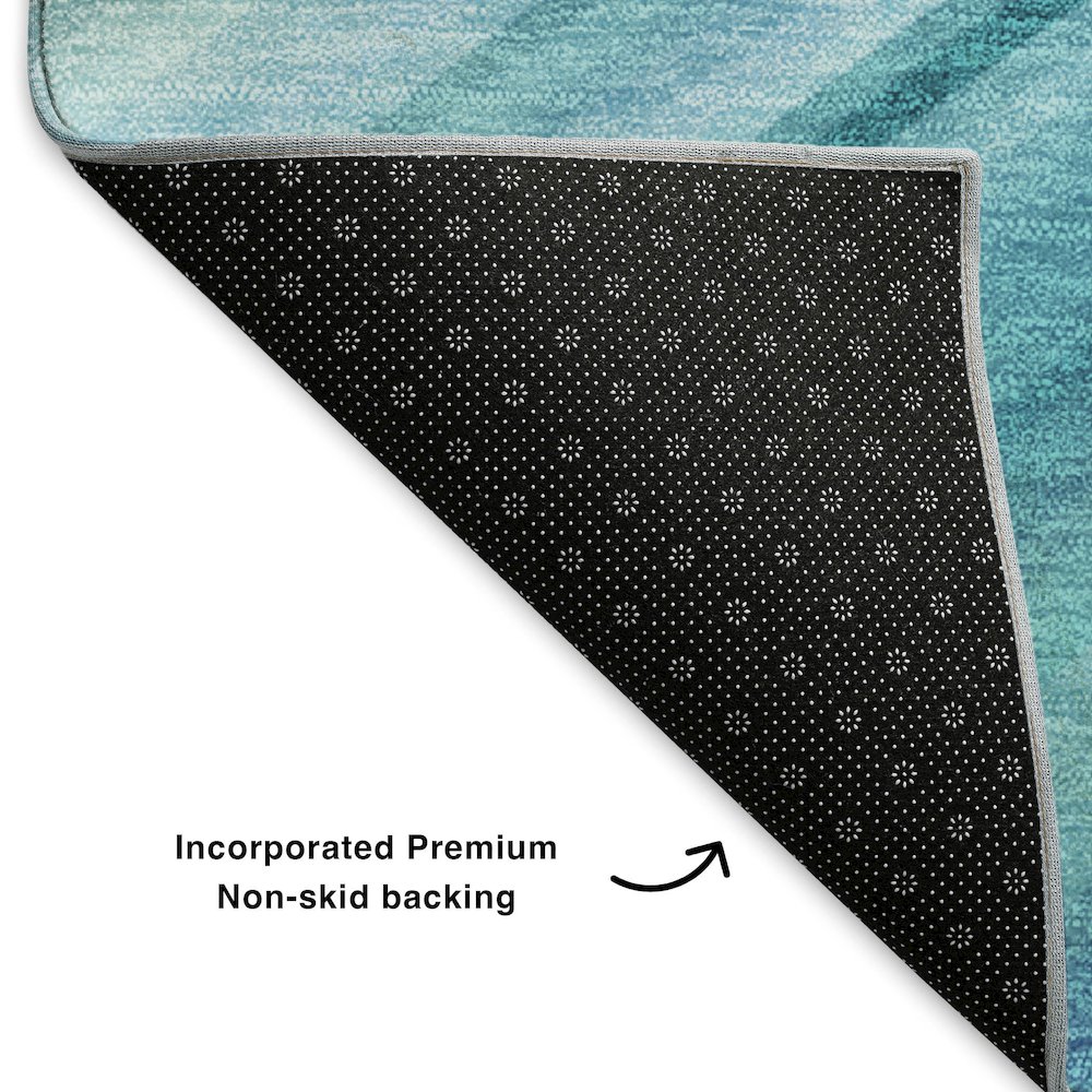 Premium Machine Washable Mayfield  Teal 2'3" x 7'6" Runner Rug. Picture 2