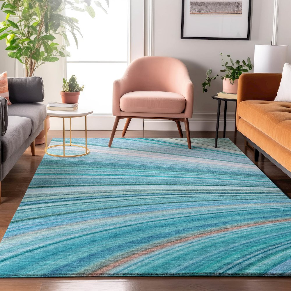 Premium Machine Washable Mayfield  Teal 3' x 5' Rug. Picture 5