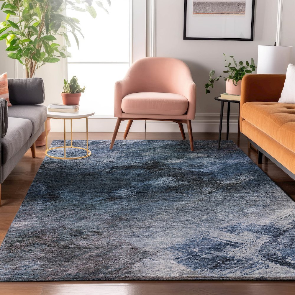 Premium Machine Washable Mayfield  Blue 3' x 5' Rug. Picture 5
