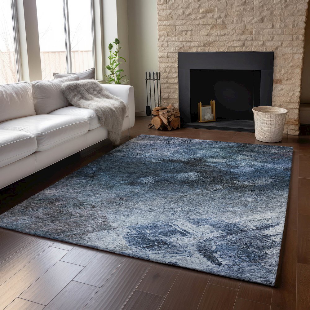 Premium Machine Washable Mayfield  Blue 3' x 5' Rug. Picture 6
