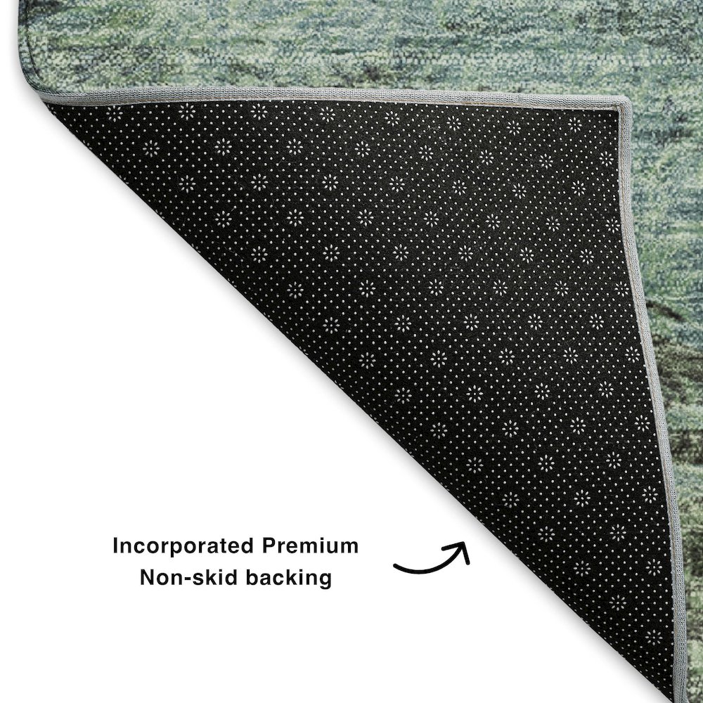 Premium Machine Washable Mayfield  Green 2'3" x 7'6" Runner Rug. Picture 2