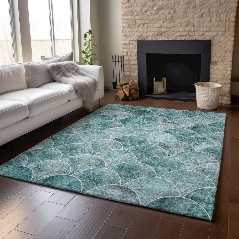 Premium Machine Washable Mayfield  Teal 3' x 5' Rug. Picture 6