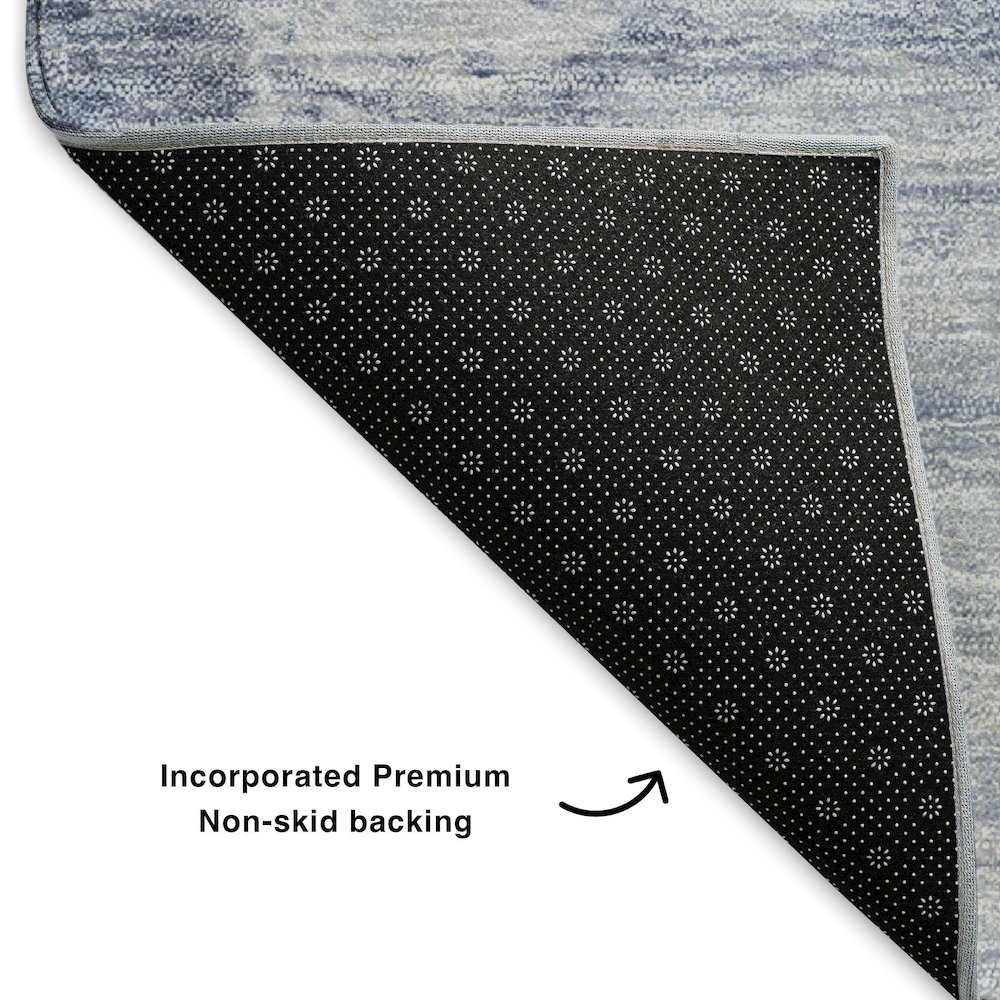 Premium Machine Washable Mayfield  Blue 2'3" x 7'6" Runner Rug. Picture 2