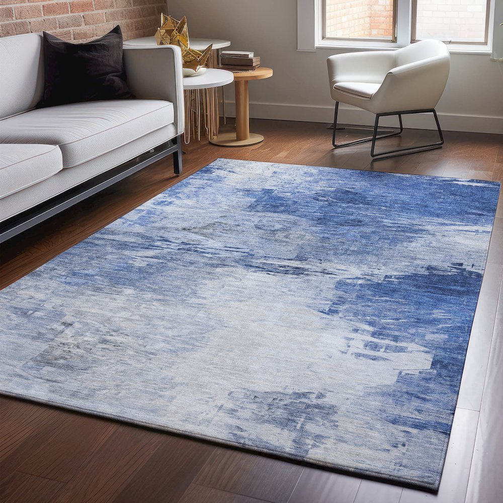 Premium Machine Washable Mayfield  Blue 3' x 5' Rug. Picture 5