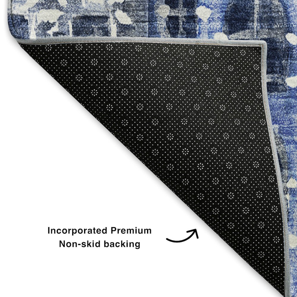 Premium Machine Washable Mayfield  Blue 2'3" x 7'6" Runner Rug. Picture 2