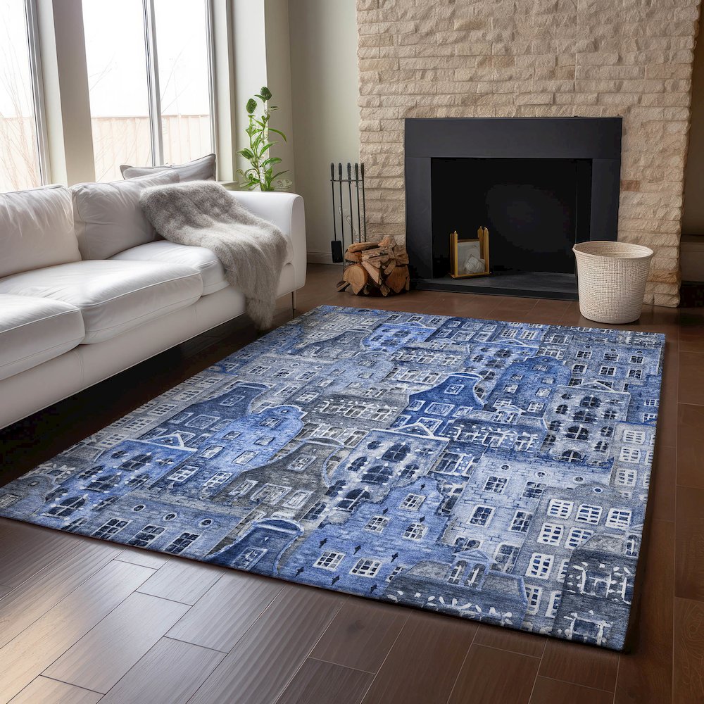 Premium Machine Washable Mayfield  Blue 3' x 5' Rug. Picture 6