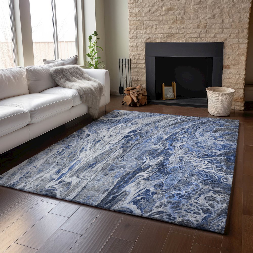 Premium Machine Washable Mayfield  Blue 3' x 5' Rug. Picture 6