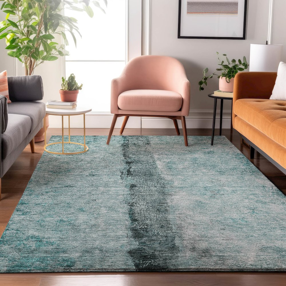 Premium Machine Washable Mayfield  Teal 3' x 5' Rug. Picture 5