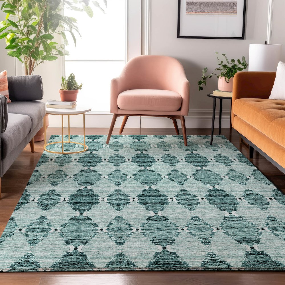 Premium Machine Washable Mayfield  Teal 3' x 5' Rug. Picture 5