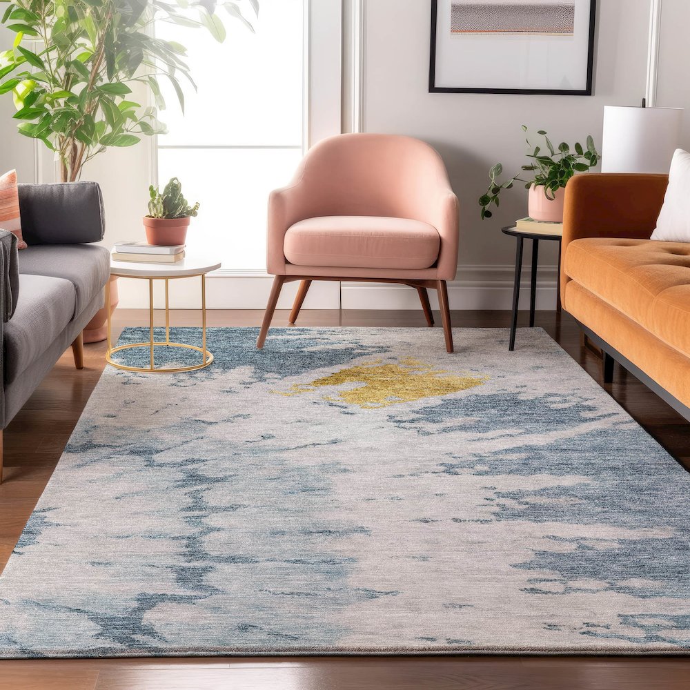 Premium Machine Washable Mayfield  Blue 3' x 5' Rug. Picture 5