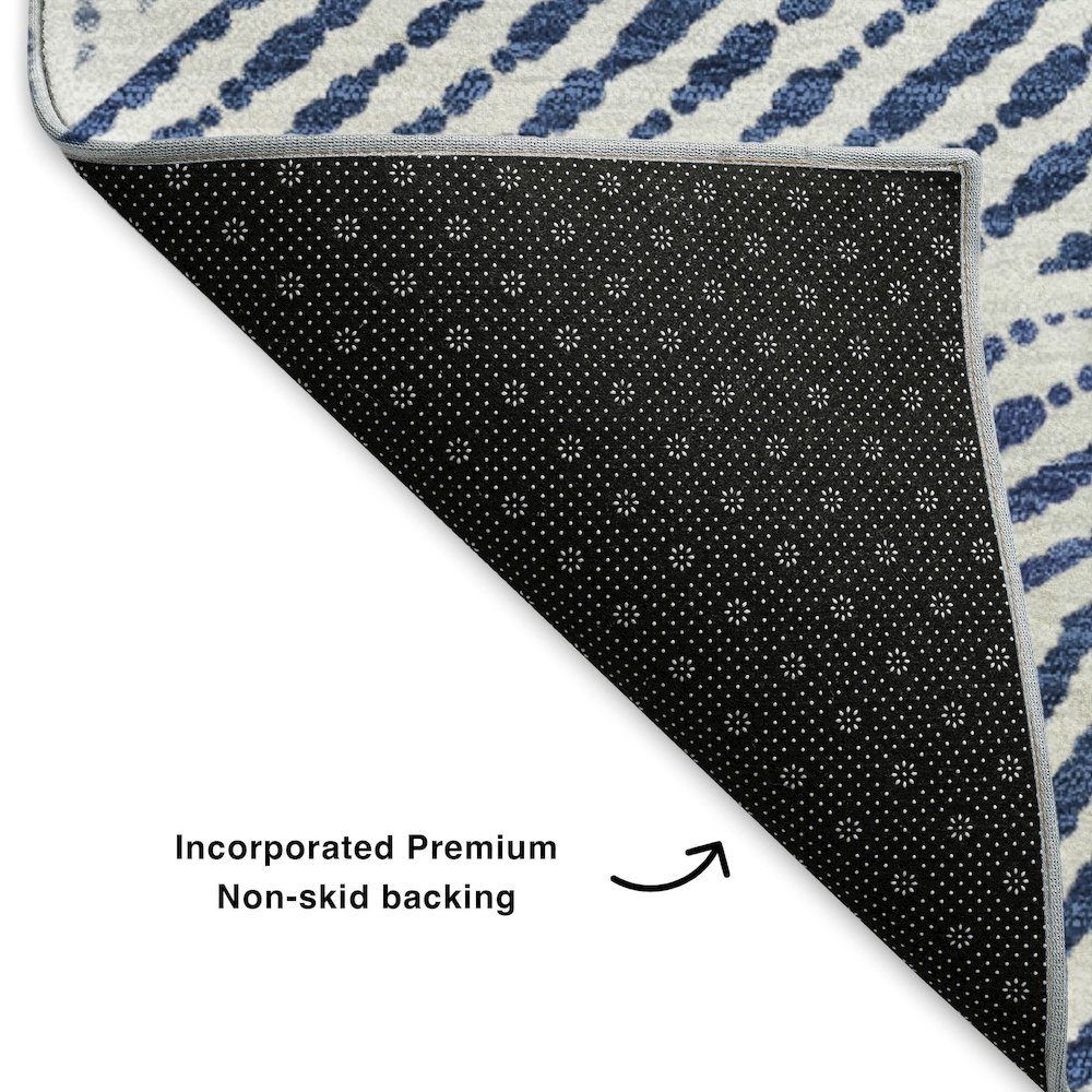 Premium Machine Washable Mayfield  Navy 2'3" x 7'6" Runner Rug. Picture 2