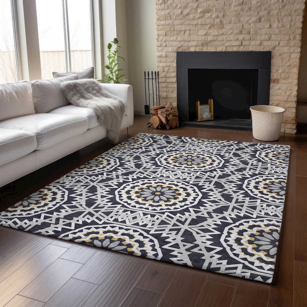 Premium Machine Washable Mayfield  Black 3' x 5' Rug. Picture 6