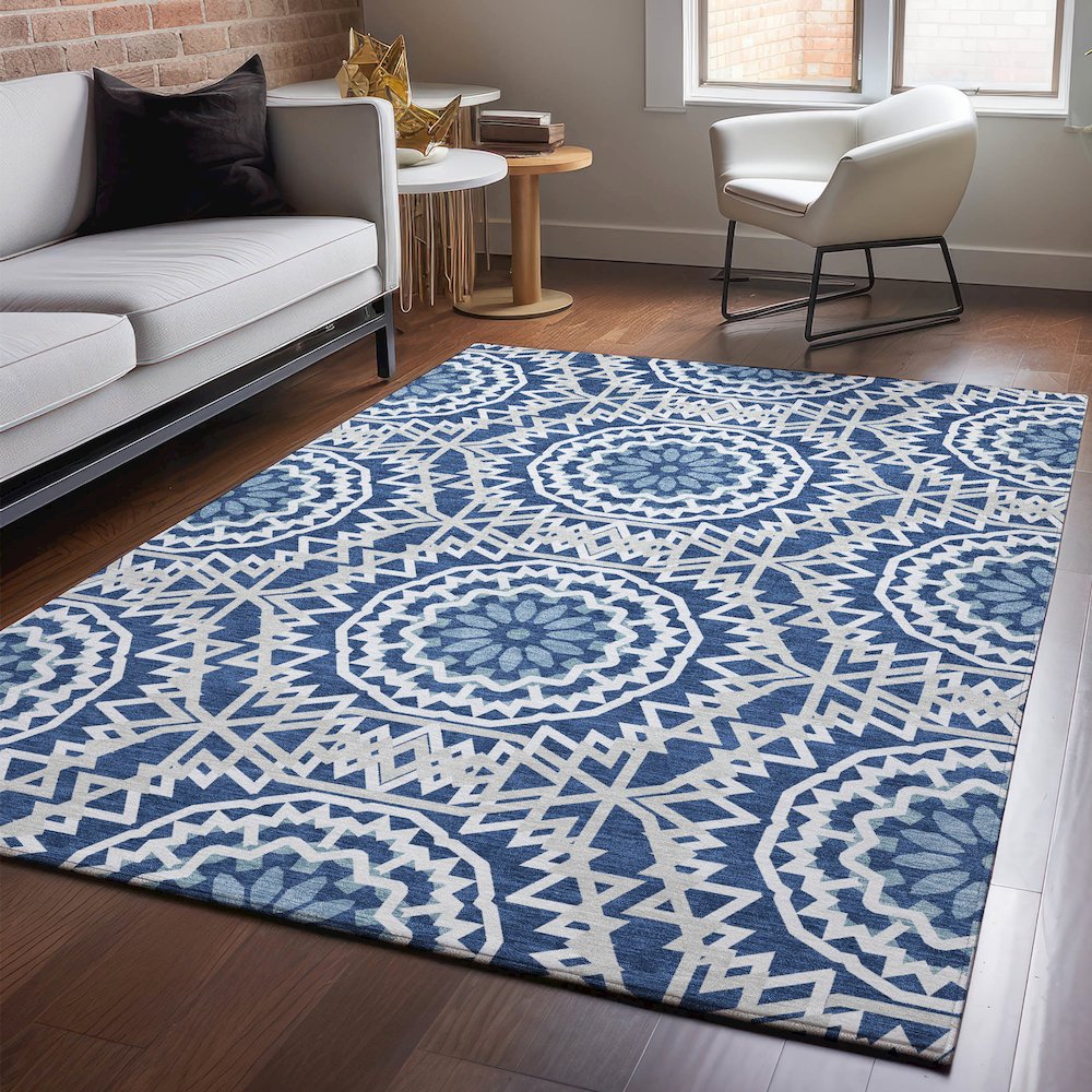 Premium Machine Washable Mayfield  Navy 3' x 5' Rug. Picture 5
