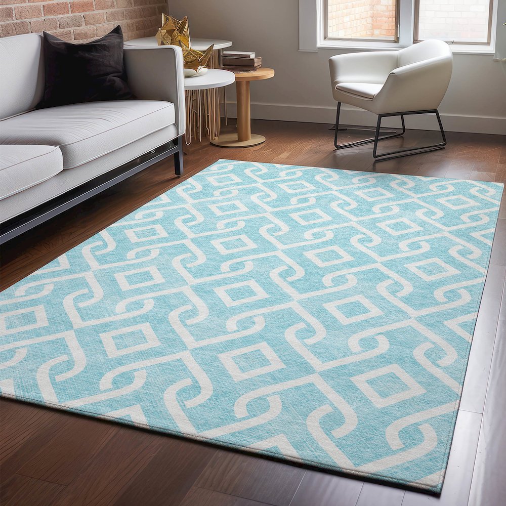 Premium Machine Washable Mayfield  Aqua 3' x 5' Rug. Picture 5