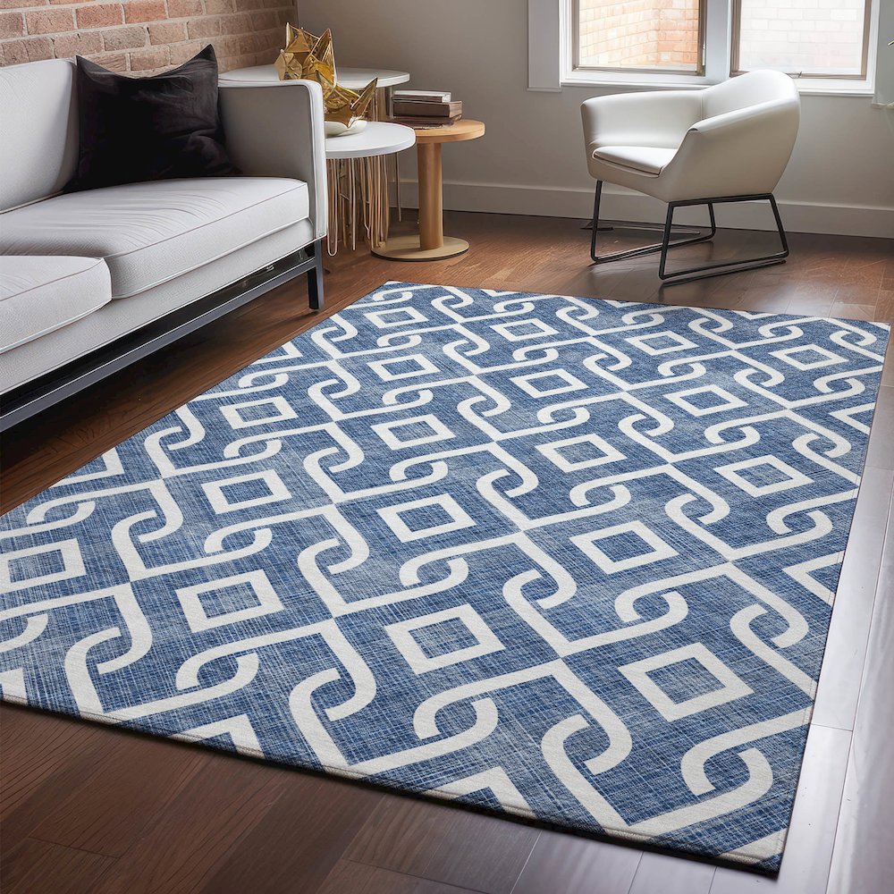 Premium Machine Washable Mayfield  Navy 3' x 5' Rug. Picture 5