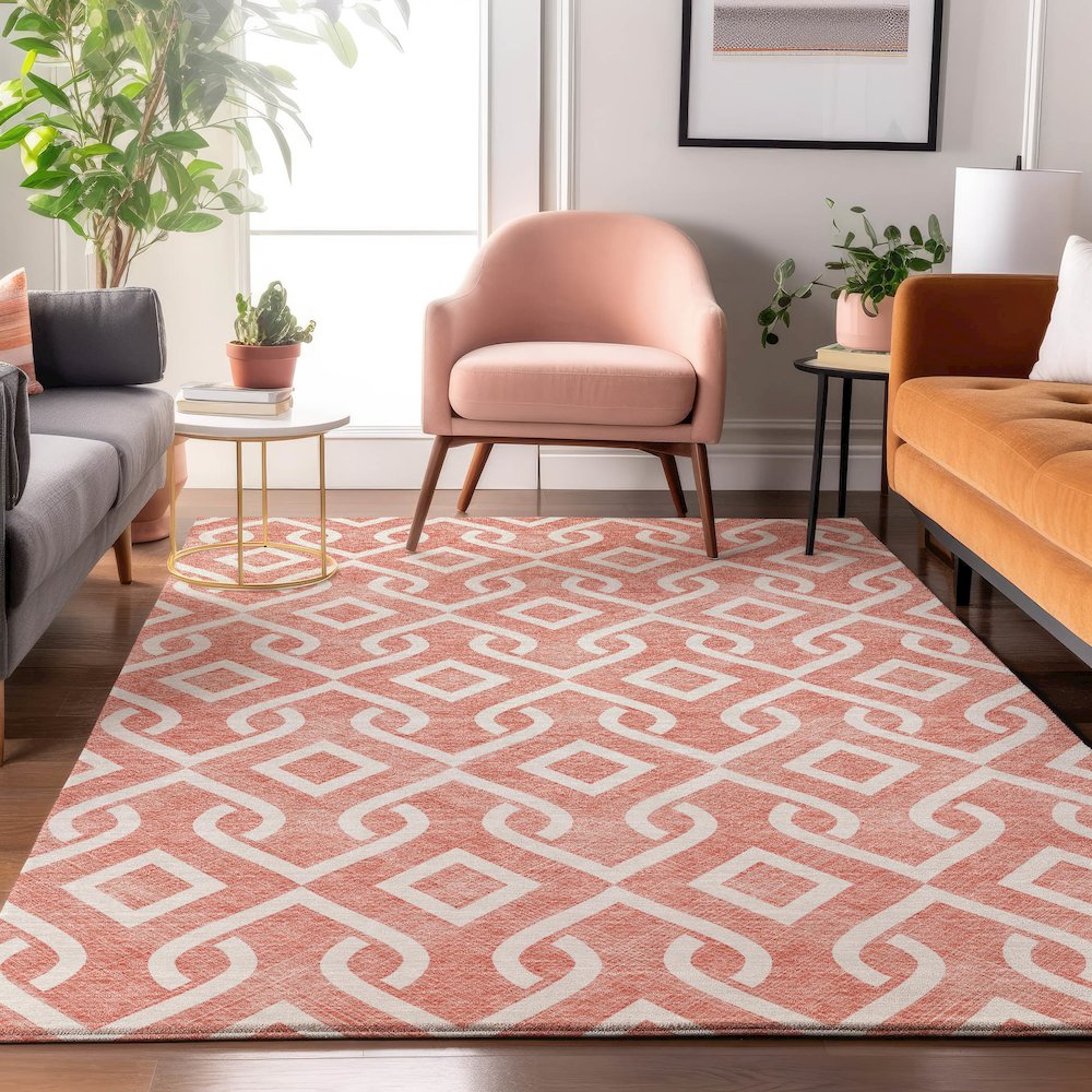 Premium Machine Washable Mayfield  Salmon 3' x 5' Rug. Picture 5