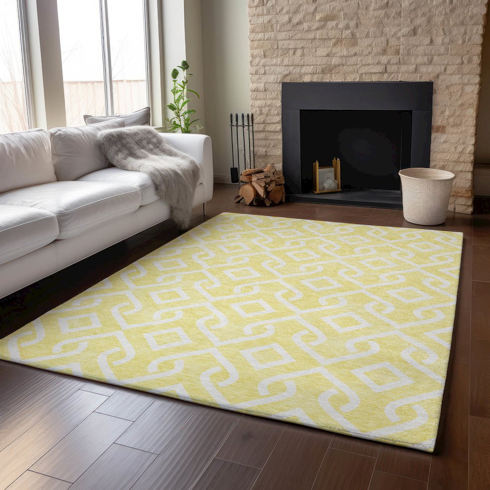 Premium Machine Washable Mayfield  Yellow 3' x 5' Rug. Picture 6