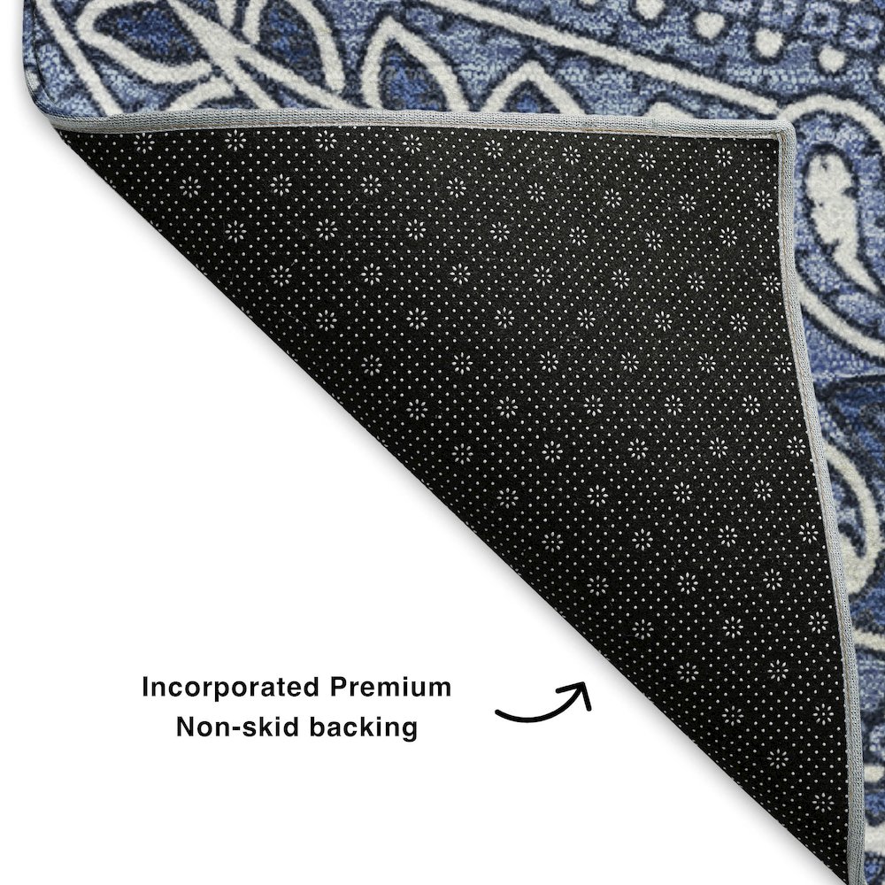 Premium Machine Washable Mayfield  Navy 2'3" x 7'6" Runner Rug. Picture 2