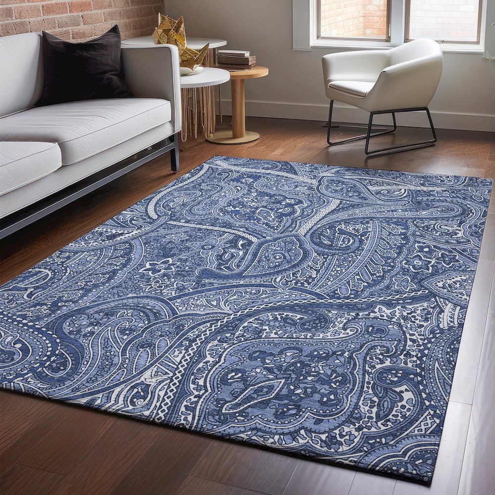 Premium Machine Washable Mayfield  Navy 3' x 5' Rug. Picture 5