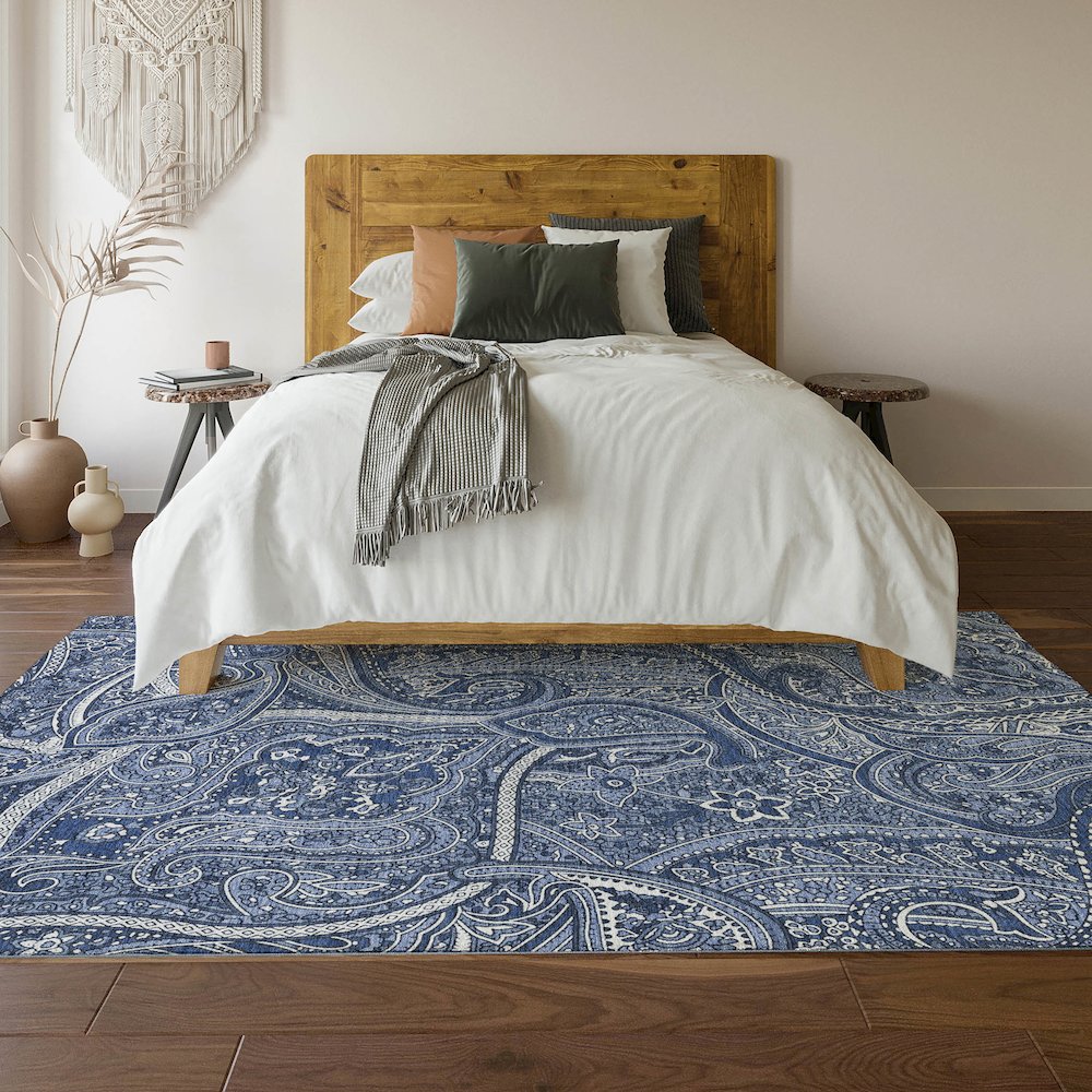 Premium Machine Washable Mayfield  Navy 3' x 5' Rug. Picture 6