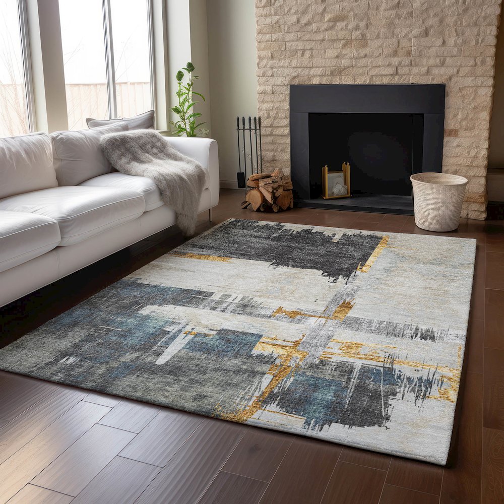 Premium Machine Washable Mayfield  Charcoal 3' x 5' Rug. Picture 6