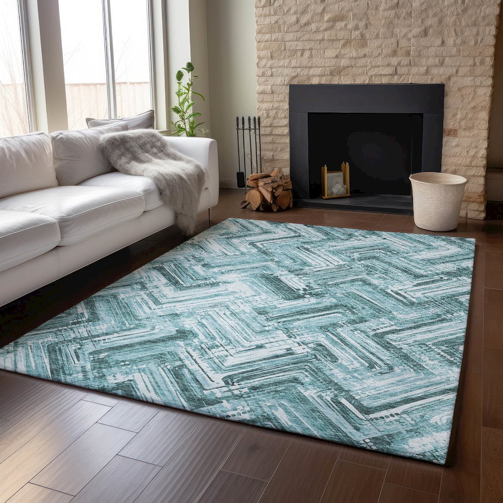 Premium Machine Washable Mayfield  Teal 3' x 5' Rug. Picture 6