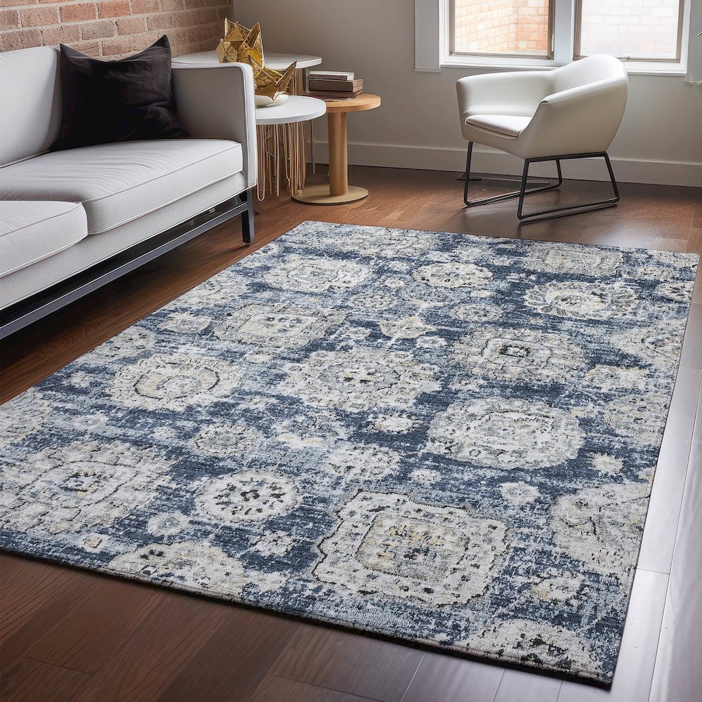 Premium Machine Washable Mayfield  Navy 3' x 5' Rug. Picture 5