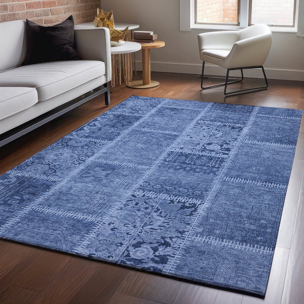 Premium Machine Washable Mayfield  Navy 3' x 5' Rug. Picture 5