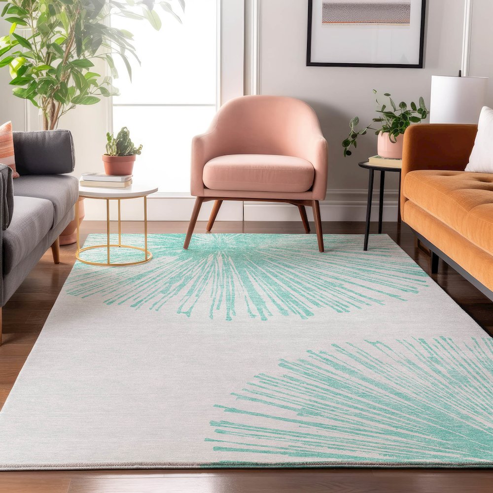 Premium Machine Washable Mayfield  Teal 3' x 5' Rug. Picture 5