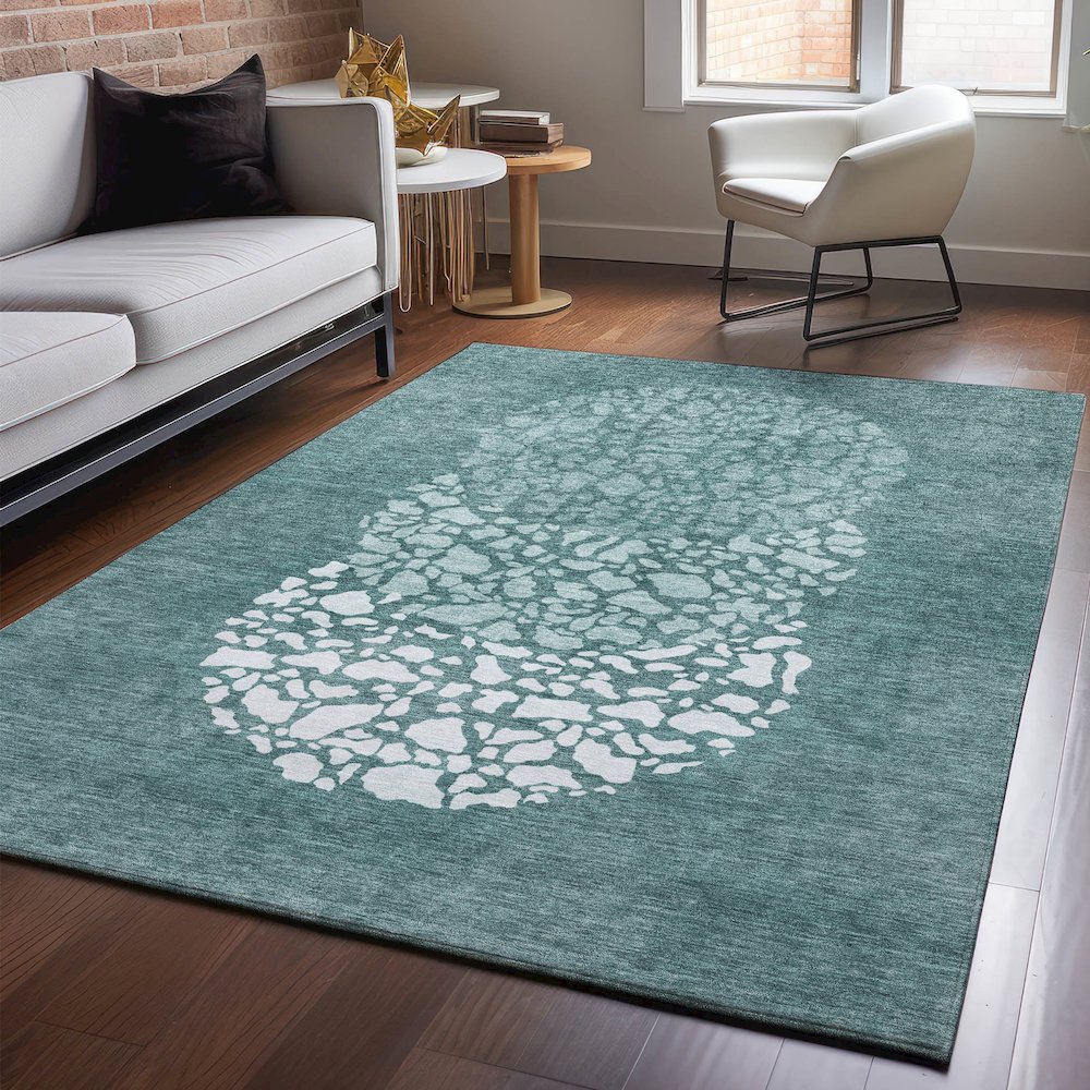 Premium Machine Washable Mayfield  Teal 3' x 5' Rug. Picture 5