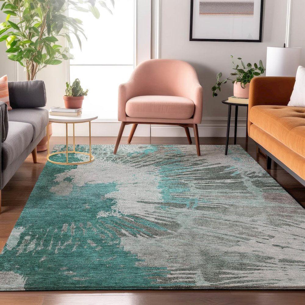 Premium Machine Washable Mayfield  Teal 3' x 5' Rug. Picture 5