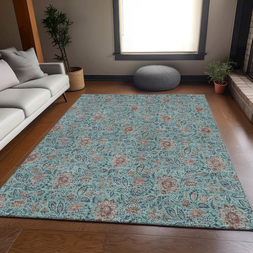 Premium Machine Washable Mayfield AMF660 Teal 3' x 5' Rug. Picture 5