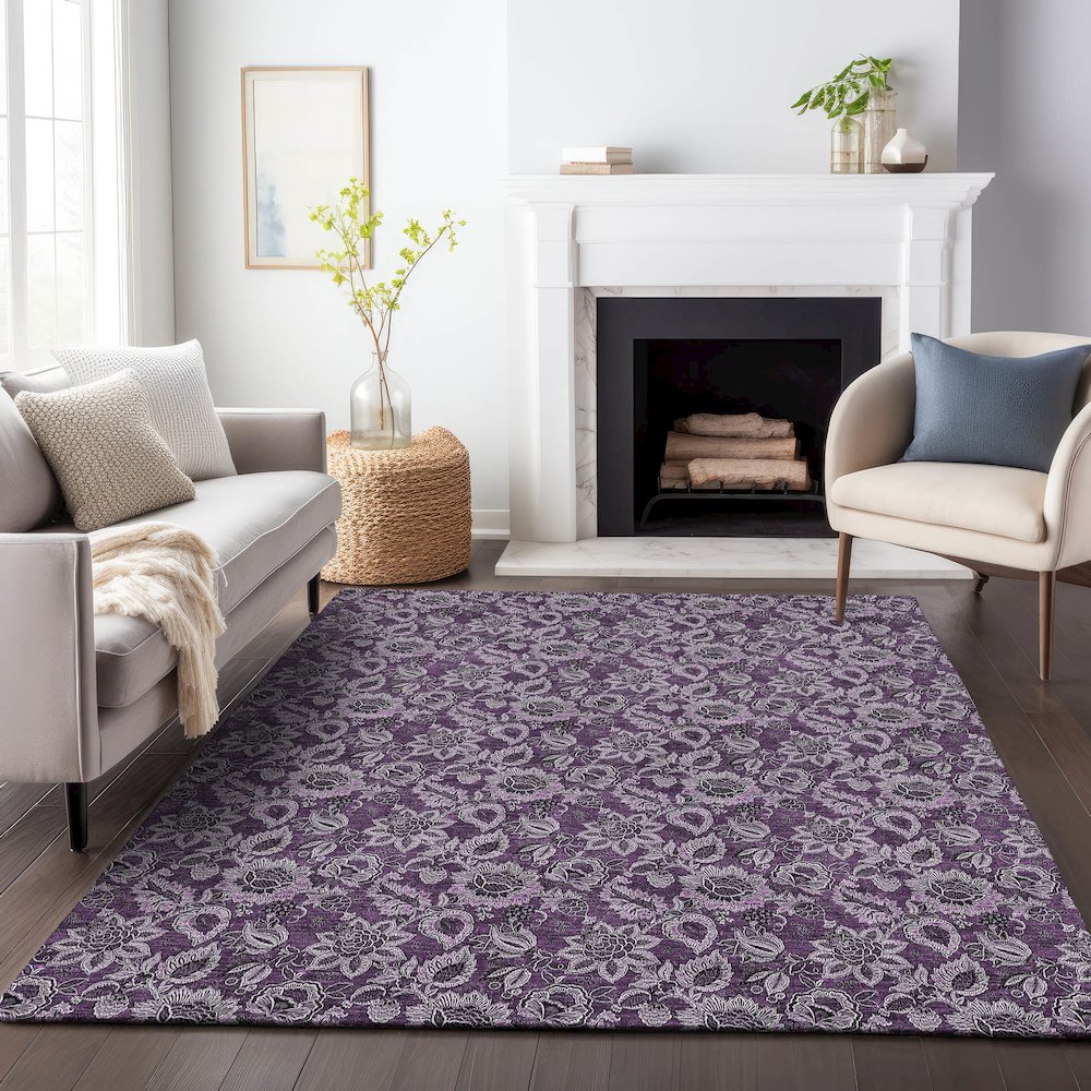 Premium Machine Washable Mayfield AMF661 Eggplant 3' x 5' Rug. Picture 5